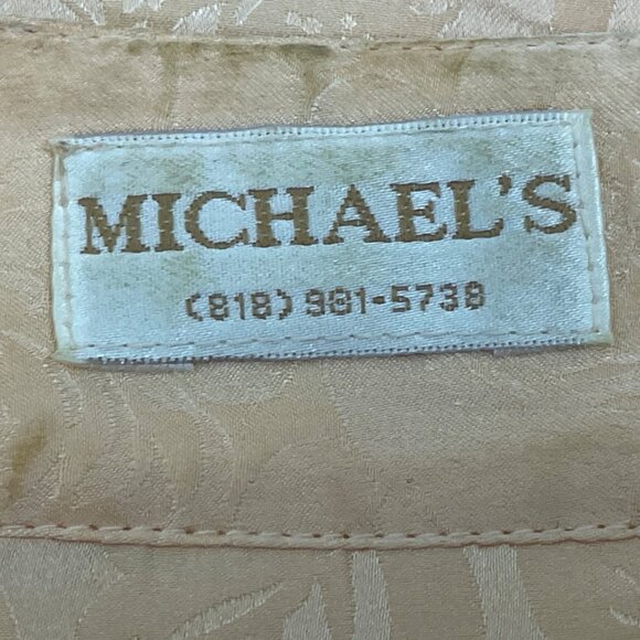 Vtg Michael's Women’s Peach Floral Satin Blouse Button Accents Long Sleeves - Picture 7 of 8